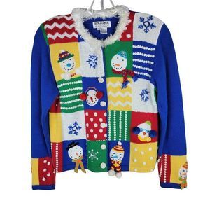 Vintage Jack B. Quick Colorful Patched Embroidered Sequins Button Front Sweater